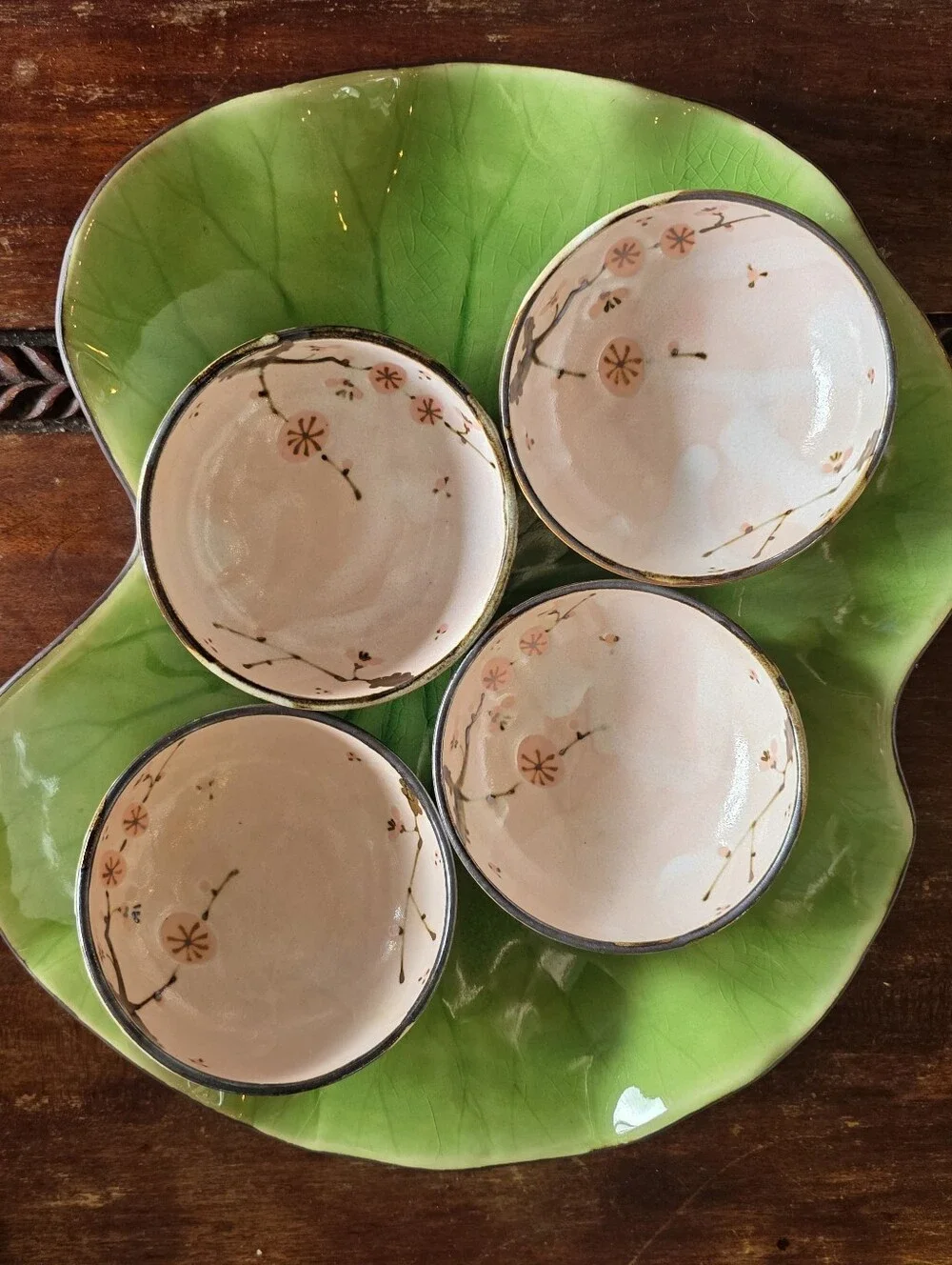 Vintage Japanese 翔川 Sakura Shino Pink Blossom Rice Bowls Set of 4 Sauce Soup Set